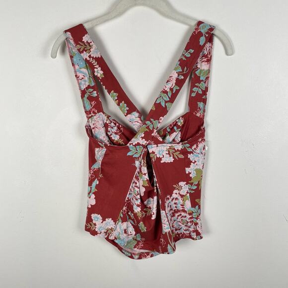 Free People Ginger Snap Floral Tank Top XL Red Brown Cinnamon Combo Sleeveless - Picture 4 of 12